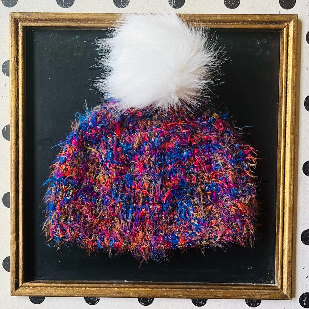 Hand-Crocheted Winter Beanie Hat with White Faux Fur Pom